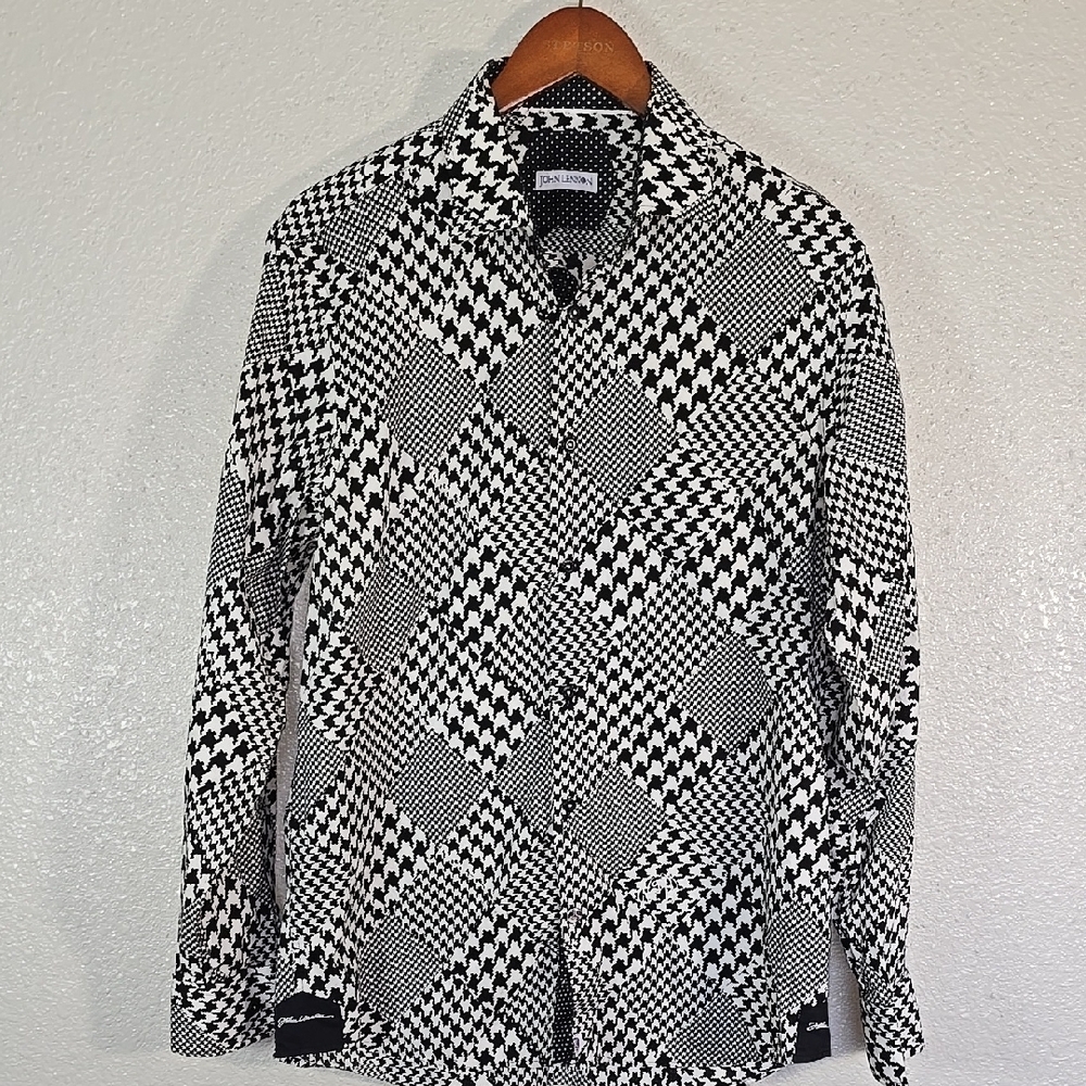 John Lenon Black and White Geometric Pattern Shirt